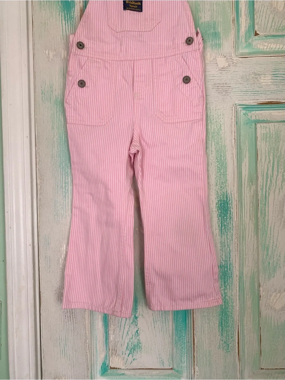 Vintage Oshkosh B’Gosh Pink & White Striped Denim Overalls 3T
